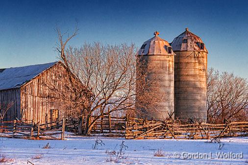 Two Silos At Sunrise_21486.jpg - Photographed near Rosedale, Ontario, Canada.